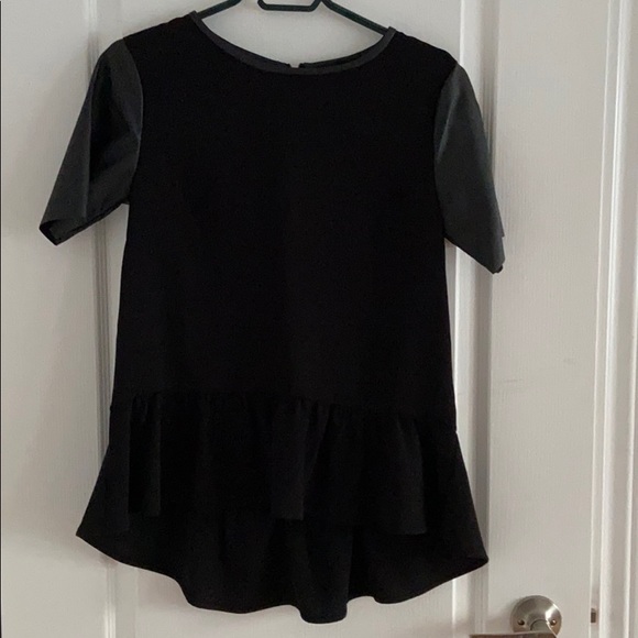 H&M High Low Peplum Shirt with Leather Sleeves - Picture 1 of 5